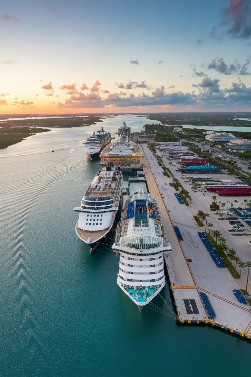 2 ships parked for cruise service