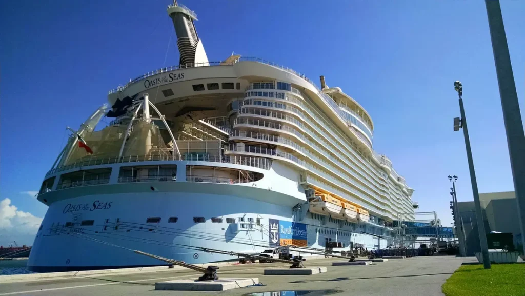 Cruise ship docked and ready for passenger transfers