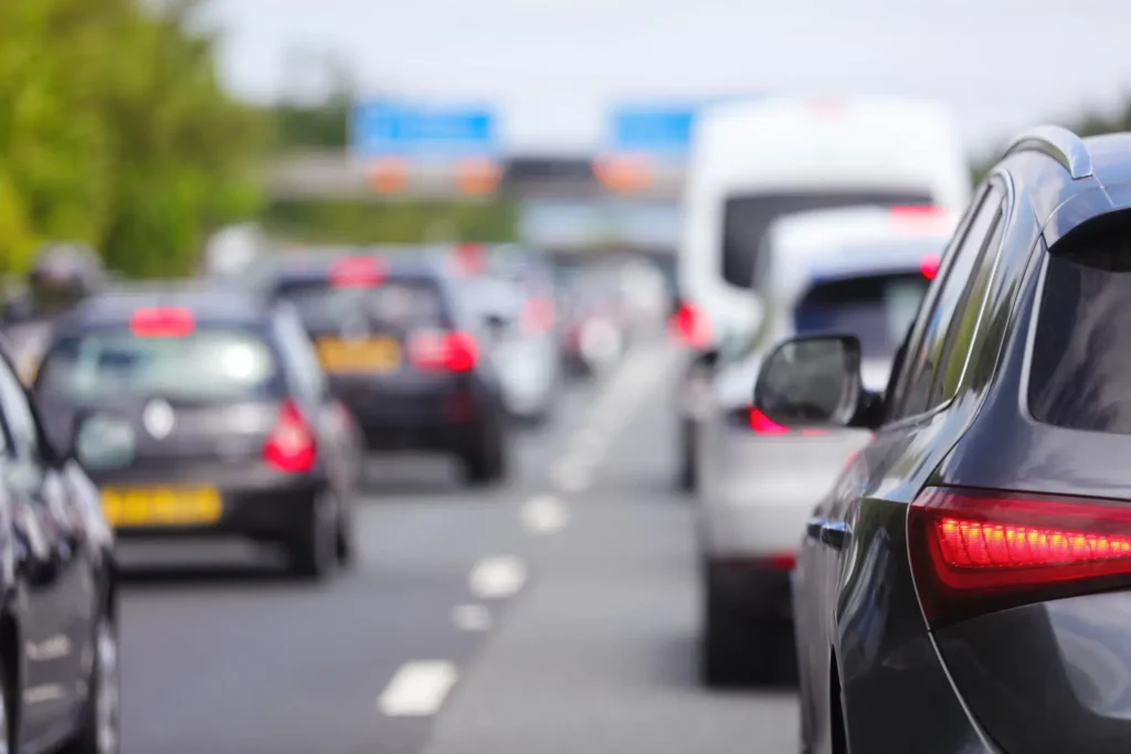 Highway traffic during a long distance taxi service trip