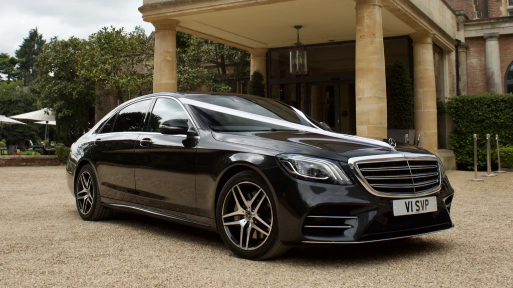 Stylish black car parked for wedding cab service
